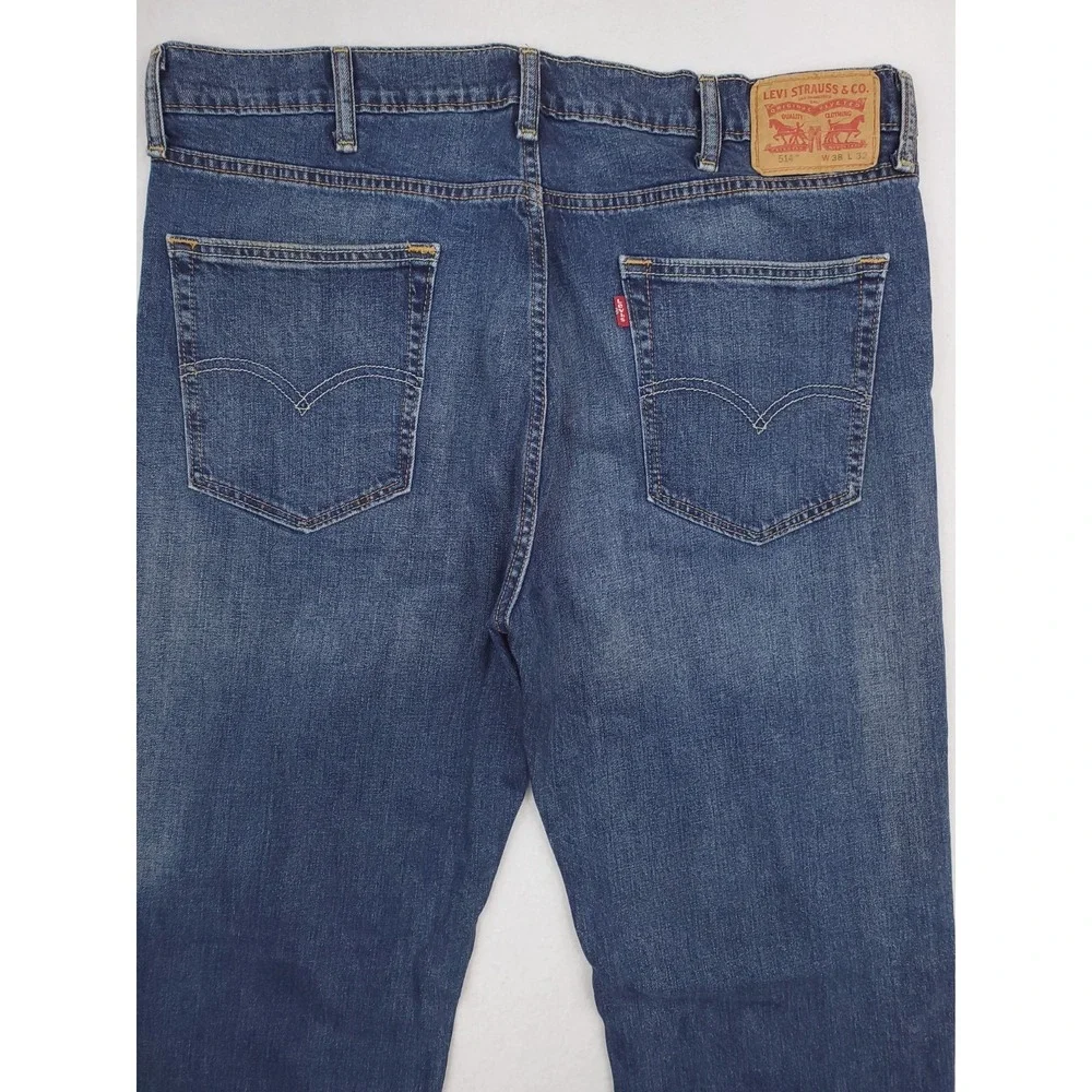 Levis 514 Jeans Mens 38x32 Blue Slim Straight Stretch Denim Pants Medium Wash
